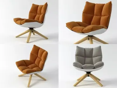 H four different chairs on wooden legs 3D model