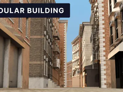 Modular American Brick Apartment Pack Game-Ready Assets Low-poly 3D model