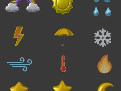 Cartoon Icons Pack - Weather Umbrella Cloud Sun Moon Star Drop Low-poly 3D model