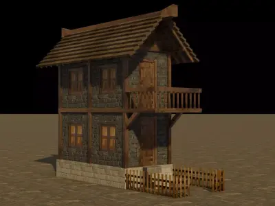 Medieval house Free low-poly 3D model 13