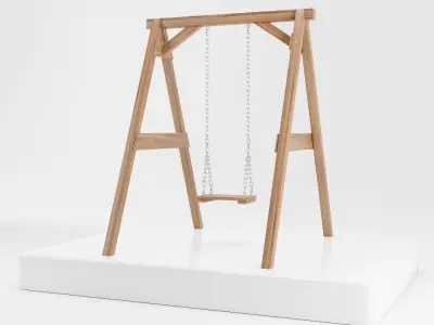 Wooden playground swing with one seat 3D model
