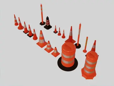 Traffic Cones and Construction barrels Collection - 19 items Low-poly 3D model