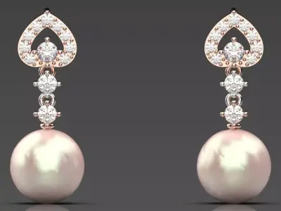 Teardrop-shaped drop earrings pearls and diamonds model pe0045 3D print model