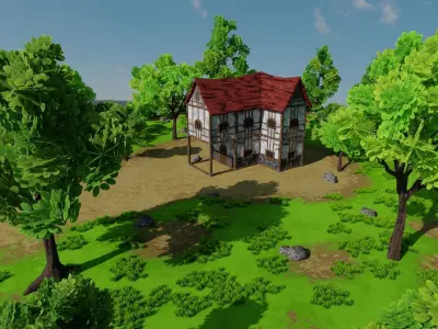 Medieval House With Environment Low-poly 3D model