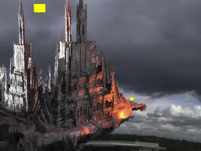 Hellscape city floating islands sci fi 3D model