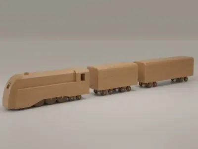 Streamlined Wooden Train with Steam Locomotive - Toy 3D model