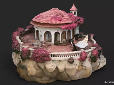 Cliffside Cottag High Detail 3D model