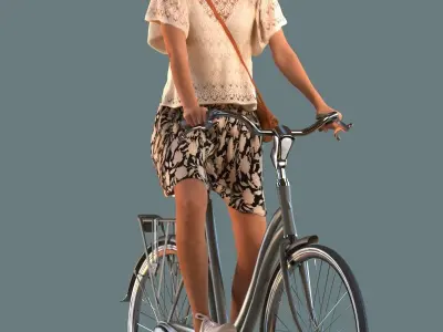 Set of 3D women on a bike 3D model