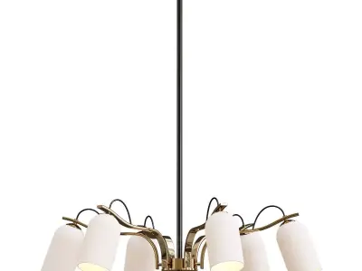 Favourite-Grover six light chandelier in brass with shades 3D model