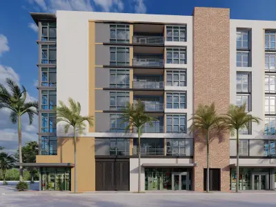 Mixed-use 6 stories multifamily over retail podium  3D model