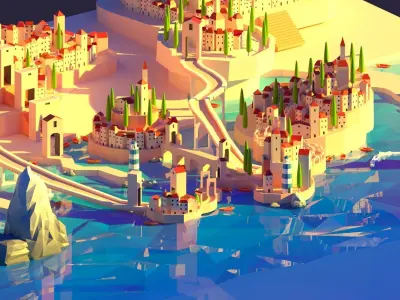 Tuscan coast village Low-poly 3D model