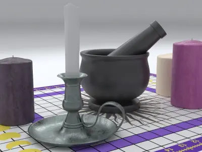 Pestle and Mortar with Candles 3D model