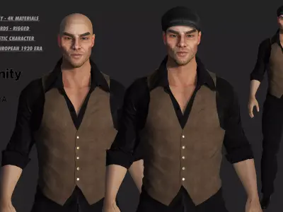 AAA 3D REALISTIC CHARACTER - EUROPEAN BOUNCER 1920 ERA NPC Low-poly 3D model