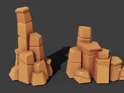 11 Lowpoly Stylized Rock Formations Set Low-poly 3D model