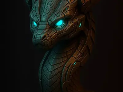 Cyber Serpent Totem - Stylized Sci-Fi Fantasy Creature Sculpture 3D model