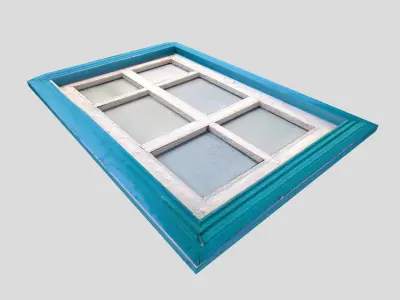 low poly window 2 frame with four glass panes Low-poly 3D model