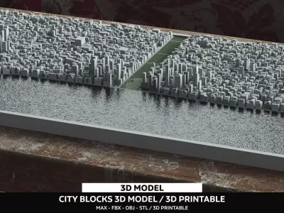 3D Printable City Block Model - STL 3D Model  Low-poly 3D model