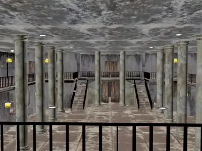 bank low poly interior of prison building Low-poly 3D model