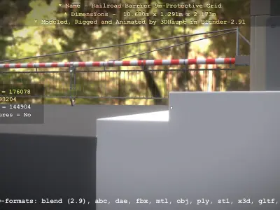Railroad Barrier 9m High-Poly with Protective Grid 3D model