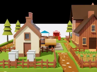 3d isometric lowpoly farmstead Low-poly 3D model