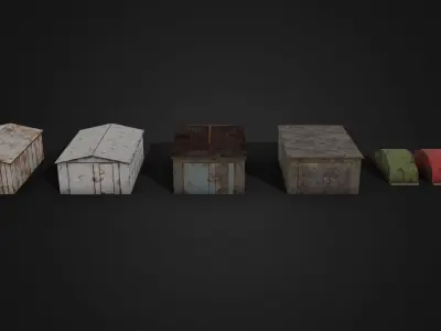 Garages Set Low-poly 3D model