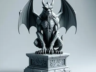 Highly Detailed Gargoyle Statue Low-poly 3D model