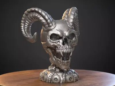 Skull wild scream robot bust Cyborg skull scream bust 3D print model