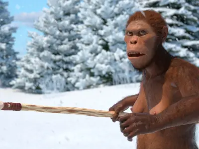  Prehistoric Hominid with Wooden Spear Fur for Maya 