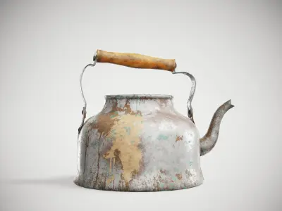Old enamel dirty teapot da1 Low-poly 3D model