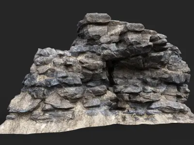 Low poly Big Gray Rough Rock Cliff Collection 210323 Low-poly 3D model
