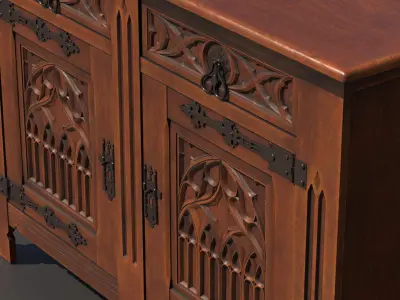 Old chest of drawers with gothic ornaments 3D model