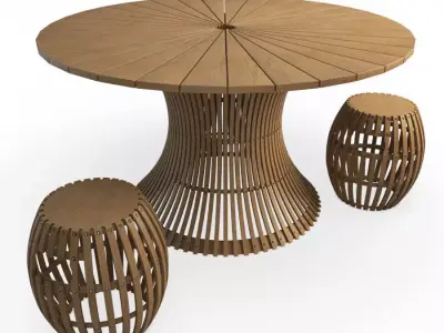 Swing Wooden Table Stools Unopiu 3D model