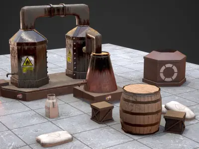 Factory Model with PBR texture Low-poly 3D model