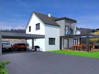 modern house with garage and terrace 3d model  Low-poly 3D model