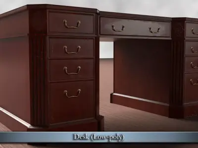 PBR Realistic Desk wooden with drawers Low-poly 3D model