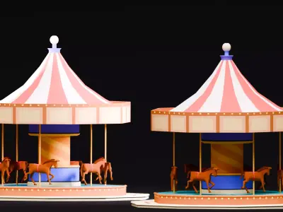 Amusement Park - Carousel Low-poly 3D model