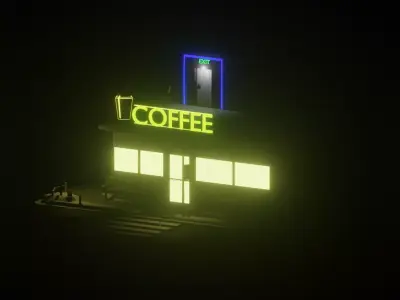 Cafe Street Low-poly 3D model