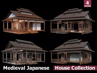 Medieval  Japanese Houses  - 4K Textures Game Ready Low-poly 3D model buy