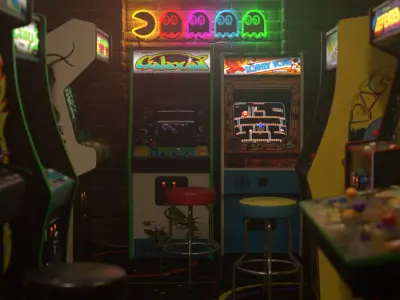 30 Arcade Cabinets 20 Stools 6 Carpets Mega Collection 3D model