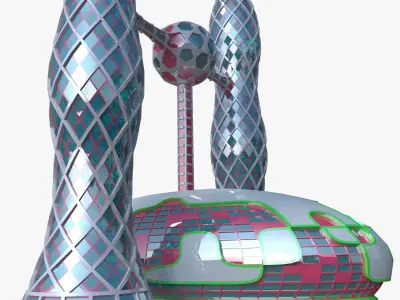 Skyscraper with hall 3D model