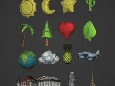 Polygonal Cartoon Pack Low-poly 3D model