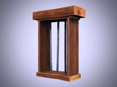 Old Toon Wooden Window Low-poly 3D model