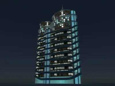 Skyscrapers tall building at night 3D Model Pack