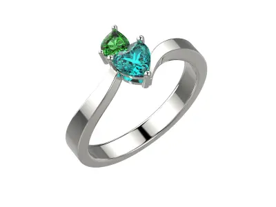classic simple Ring with 2 heart-cutting gems 210614 R 3D print model