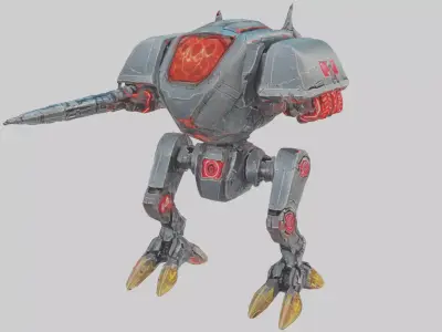 Battle robot character with gun Low-poly 3D model