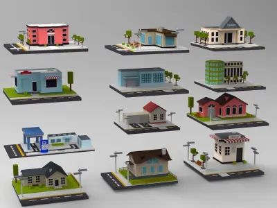 Cartoon House Buildings Pack City Low-poly 3D model