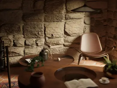 Warm Stone Interior with Modern Accents Free 3D model