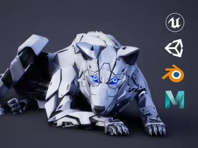 Robot Wolf Low-poly 3D model