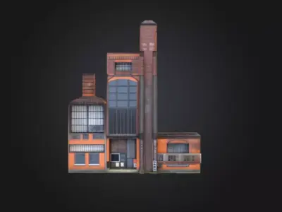 Industrial Factory Building Low-poly 3D model