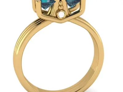 Ring Superb Twix   with two princess-cut gem stones 3D print model